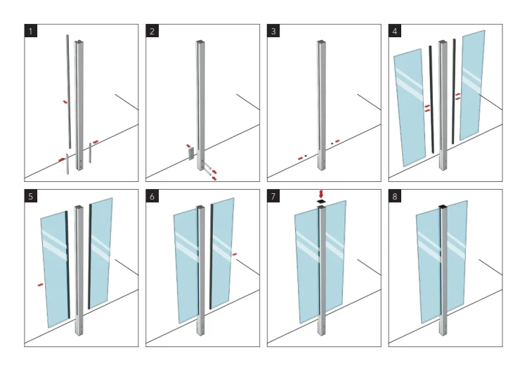 Poteau d'angle garde-corps 45x45x1283mm verre 8,72mm gris anthracite Kozza KR7500 000-890 (8)