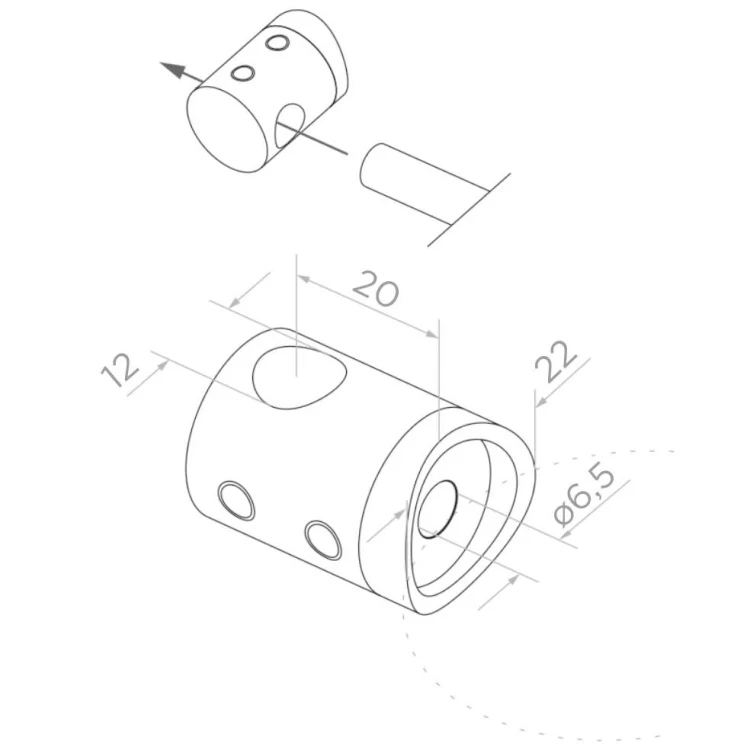 PSG support traversant pour barre ø 12 mm – fixation sur tube 42,4 mm, AISI 304 poli 000-901 (2)