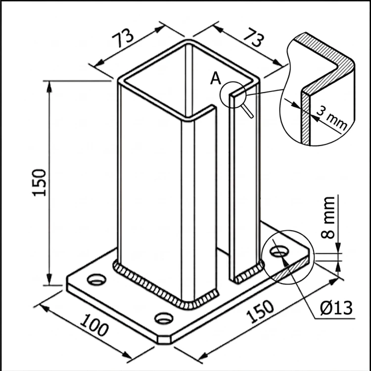 Basis voor hekpaal 80x80 mm 8 mm groen 000-787 (5)