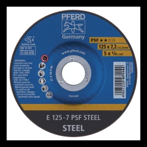 PFERD E 125-7 PSF STEEL – disque de meulage pour acier 125 × 7,2 mm (conditionnement 10 pcs)