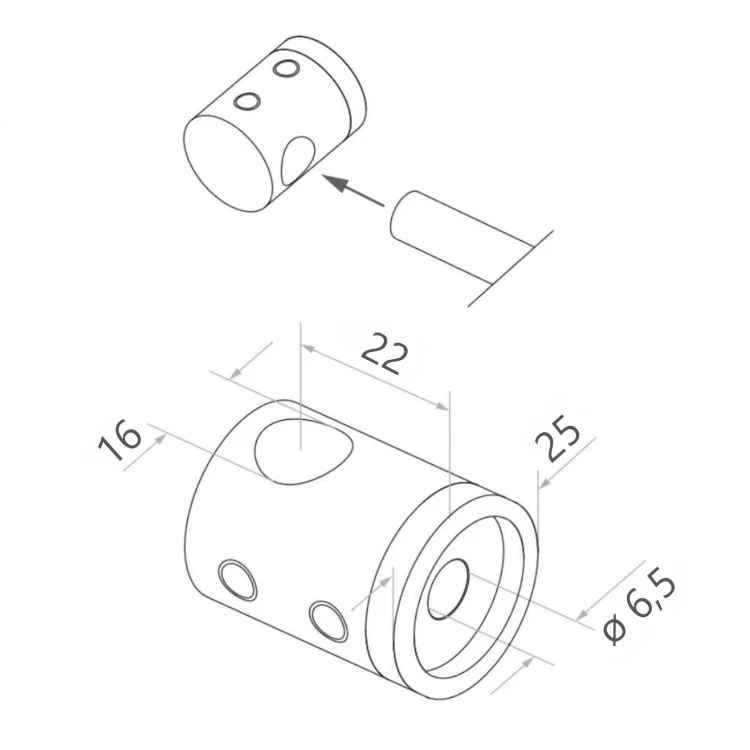PSG support d'extrémité gauche pour balustrade pour barre ø 16 mm – AISI 304 satiné, montage sur surface 000-983 (2)