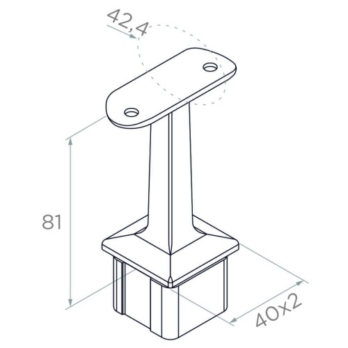 PSG support de main courante balustrade inox 42,4 mm pour poteau 40x40 mm – collé, satiné 001-046 (2)
