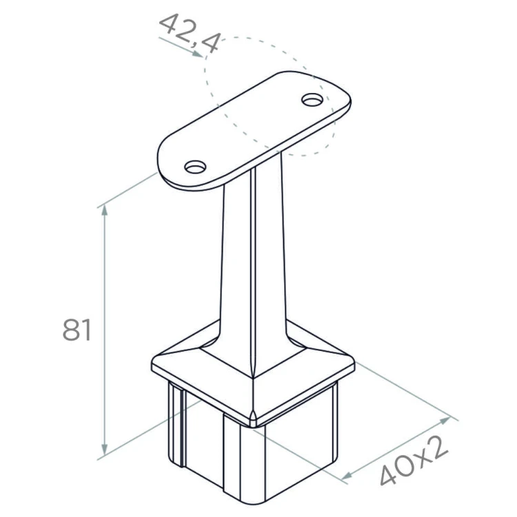 PSG support de main courante balustrade inox 42,4 mm pour poteau 40x40 mm – collé, satiné 001-046 (2)