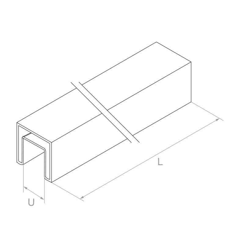 PSG Main courante rapportée sur verre 40x40 mm AISI 304 satinée – 2500 mm 001-082 (2)