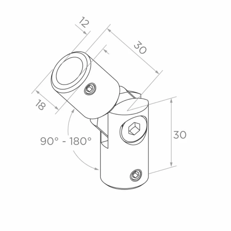 Postal – coude articulé de balustrade 90°–180° pour tige Ø 12 mm, AISI 304 satiné 001-146 (2)