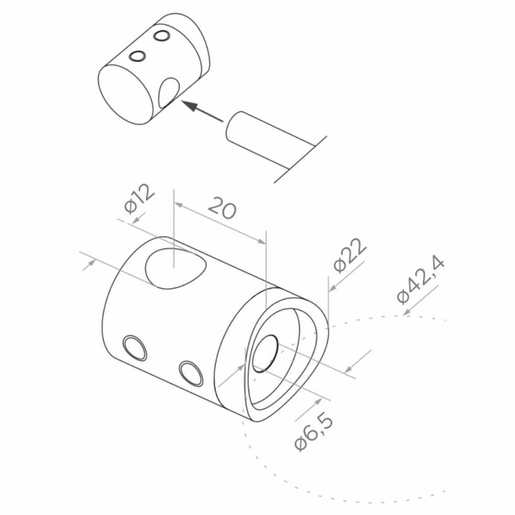PSG poteau de balustrade d'angle en acier inoxydable AISI 304 ø42,4 mm H1060 mm avec supports pour tubes ø12 mm 001-206 (5)